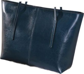 Generic Compatible For Womens Large Capacity Tote Bag Women Cowhide Hand Shoulder Commuter Shopping(Blue)