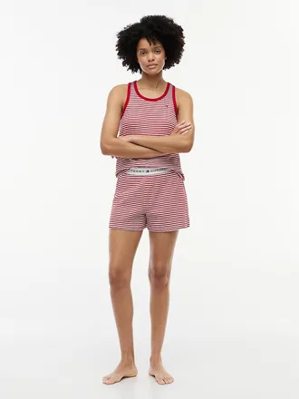 Tommy Hilfiger Womens Striped Tank Top & Short Sleep Set - Red/White - M