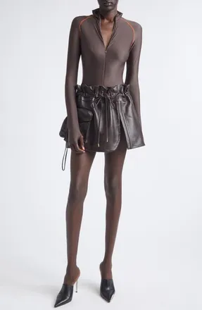 LaQuan Smith Long Sleeve Bodysuit in Chocolate/orange at Nordstrom, Size X-Large