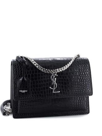 Saint Laurent Sunset Crocodile Embossed Leather Medium crossbody bag - Nero