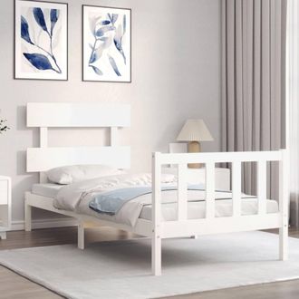 Berkfield Home Beautiful Bed Frame with Headboard White Single Solid Wood
