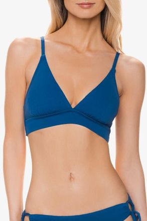 Helen Jon Banded Bikini Top in Jacquard Textured Marine Blue at Nordstrom, Size X-Large