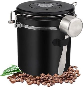 OEM Dailygoods, Lata Para Caf&eacute;, Recipiente Herm&eacute;tico Para Caf&eacute;, Acero Inoxidable, Negro, Apto Para Granos De Caf&eacute;, 1,5 Litros, Para T&eacute; Y Frutos Secos