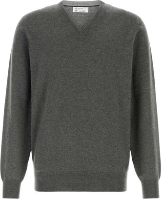 Brunello Cucinelli Truien & Vesten, Heren, Grijs, M, V-neck Truien