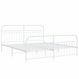 Berkfield Home Metal Bed Frame without Mattress with Footboard White 183x203cm | Size: 183x203 cm