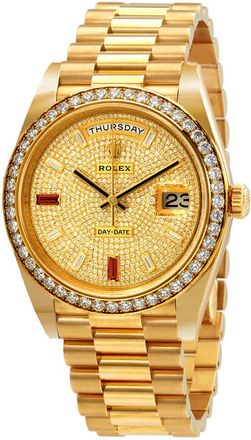 Rolex Day-Date 40 Automatic Gold Diamond Pave Dial Mens 18kt Yellow Gold President Watch 228348rbr-0030