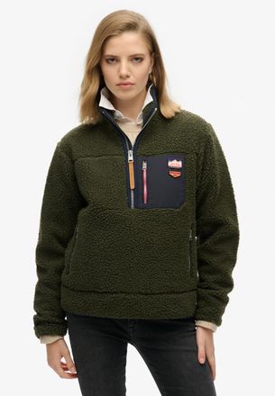 Superdry Fleecepullover SUPERDRY VINTAGE RETRO HALF ZIP FLEECE, Damen, Gr. XXL, gr&uuml;n (army khaki gr&uuml;n), Sweatware, Obermaterial: 100% Polyester, unifarben mit 