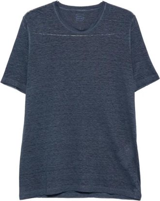 120% Lino Slim Fit Crewneck T-shirt - Heren - T-shirts - Blauw - M - Linnen - Tops
