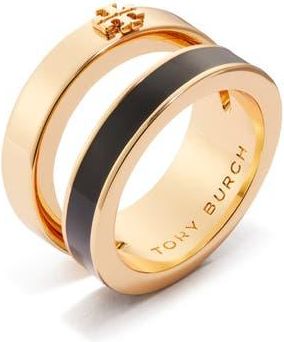 Tory Burch Kira Enamel Double Ring in Tory Gold/black at Nordstrom, Size 7