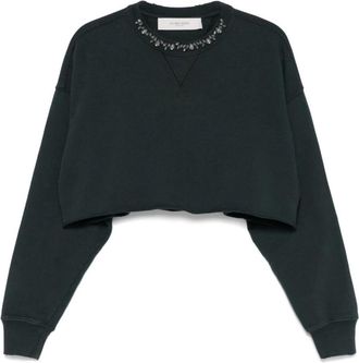 Golden Goose Embellished Cropped Sweatshirt - Dames - Sweatshirts - Zwart - S - Katoen - Hoodies & sweatvesten