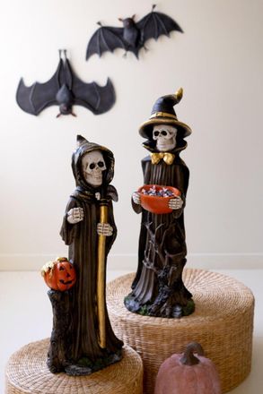 Kalalou Set Of Two Poly Resin Halloween Grim Reapers