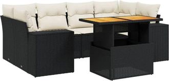 vidaXL Set De Comedor De Jard&iacute;n 7 Pzas Y Cojines Rat&aacute;n Sint&eacute;tico Negro Vidaxl