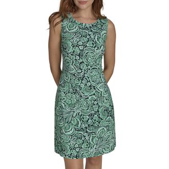 Tommy Hilfiger Womens Sleeveless Round Neck Shift Mini Dress, Parakeet Multi, 8
