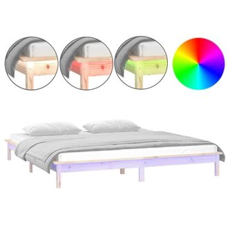 Berkfield Home LED Bed Frame 160x200 cm Solid Wood in Light Tan