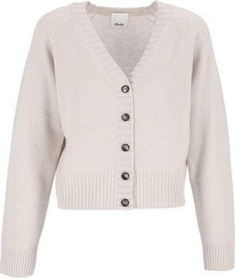 Allude Beige Cropped V-Neck Cashmere Cardigan