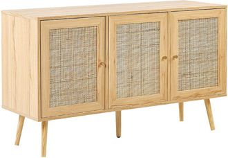 Beliani Beliani - Aparador De Rat&aacute;n Madera Clara Dorado 120 X 40 Cm 3 Puertas Cajones Boho Perote