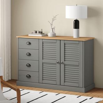 Berkfield Home Sideboard with Drawers VIGO 113x40x75 cm Grey Solid Wood Pine | Size: 113 x 40 x 75 cm