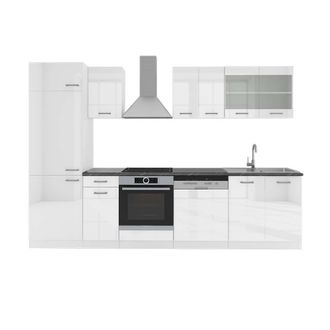 Vicco Mueble De Cocina R-line, Blanco Alto Brillo/blanco, 300 Cm, Et Antracita