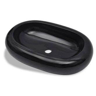 Berkfield Home Ceramic Bathroom Sink Basin Black Oval