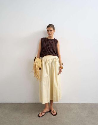 Topshop Gonna lunga stile saloon color panna con vita scesa-Bianco