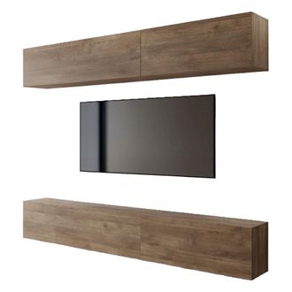 Dmora Pared Modular Suisio, Mueble De Sala Ajustable, 4 Estantes, 4 Puertas, Nogal Marr&oacute;n