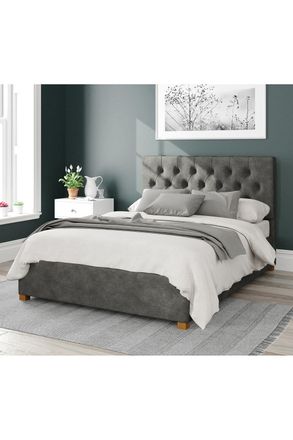 Aspire Home Accents Olivier Upholstered Ottoman Storage Bed, Kimiyo Linen Fabric in Grey | Size: Single