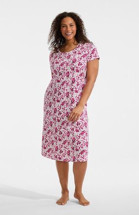 Lands End Cotton Short Sleeve Midcalf Nightgown in Hot Pink Floral at Nordstrom, Size 3X