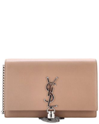 Saint Laurent Beige Leather Classic Monogram Tassel Chain Wallet (Authentic Pre-Loved)