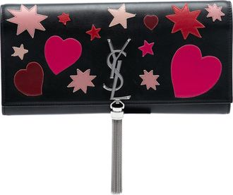 Saint Laurent Pre-owned Womens Medium Leather Monogram Kate Heart Star Patchwork Clutch - Black - One Size