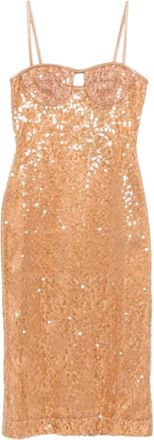 DAVID KOMA Midi-jurk met pailletten - Dames - Feestkleedjes - Bruin - S - Pailletten - Kleedjes