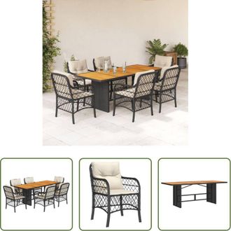 vidaXL vidaXL Sedie da giardino - Set da Pranzo da Giardino 7 pz Nero con Cuscini in Polyrattan