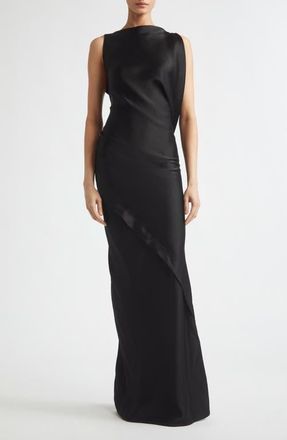 Victoria Beckham Kyra Sleeveless Draped Satin Gown in Black at Nordstrom, Size 12