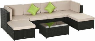OUTSUNNY Conjunto Muebles De Jard&iacute;n De Rat&aacute;n 7 Piezas Mesa Sof&aacute;s Taburetes Con Cojines