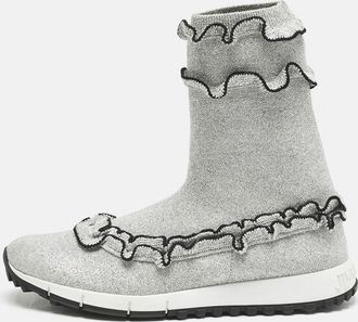 Jimmy Choo London Silver Ruffle Knit Fabric Eugene Sneakers