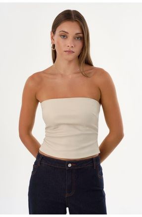 LaMarque GIADA | Faux Leather Strapless Top in Bone at Nordstrom, Size Xx-Small