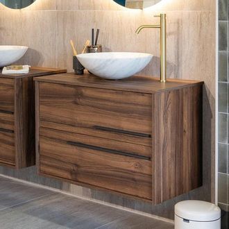 Saniclass Prime Essential Badmeubelset - 80x55x46cm - met topblad - 2 lades - Standaard greep - MDF - noten (hout)