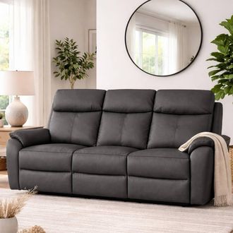 Aspire Home Accents Kingsmere 3 Seater Power Recliner Sofa in Real Leather in Charcoal