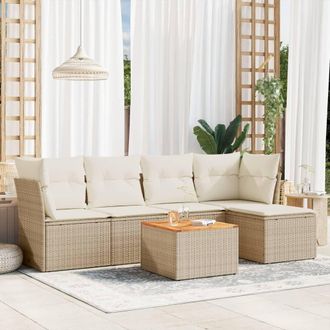 vidaXL Vidaxl - Juego De Sof&aacute;s Jard&iacute;n Con Cojines 6 Pzas Rat&aacute;n Sint&eacute;tico Beige