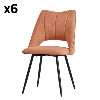 ML Design Sillas de comedor, set de 6, naranja, cubierta de tela