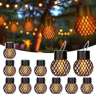 No Brand Luces Solares Colgantes Para Exteriores - Efecto Llama - Negras - Juego De 12 Piezas