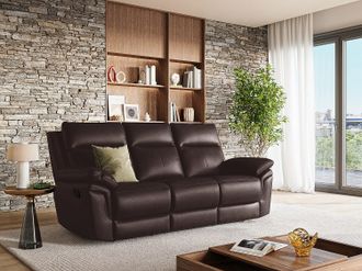 Vente-Unique Divano relax 3 posti in pelle di bufalo - Marrone - PAKITA