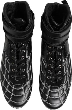Dolce & Gabbana Mens Black Quilted Leather Lace Up Sneakers Shoes