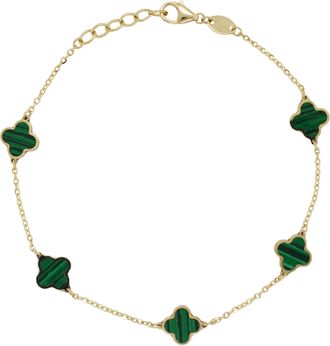 Italian Gold, Inc 14K Yellow Gold Station Clover Bracelet - Malachite