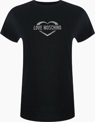 Love Moschino Womens Love Moschino Shiny Heart Logo Black T-Shirt - Size: 18/16