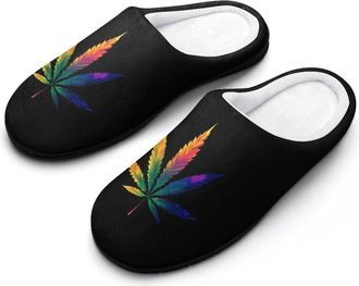 Generic Colored Weed1 Funny Mens Cotton Slippers Soft Non-Slip Rubber Sole House Slipper Indoor Outdoor