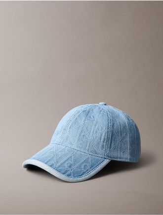 Calvin Klein Mens Denim Allover Emblem Logo Baseball Cap - Blue