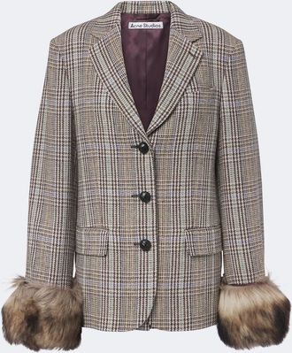Acne Studios Checked shearling-trimmed wool blazer