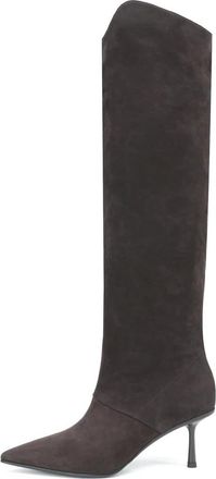 Cesare Gaspari Suede Leder Puntige Hoge Laarzen - Dames - Laarzen met Hak - Zwart - 38 EU - Leer - Schoenen