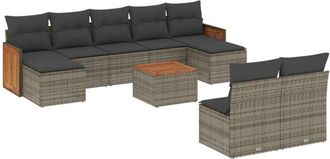 vidaXL Set De Sof&aacute;s De Jard&iacute;n 10 Pzas Con Cojines Rat&aacute;n Sint&eacute;tico Gris Vidaxl