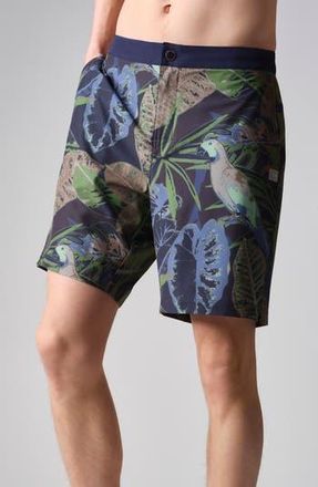 Rhone Barrier Water Repellent Swim Shorts in Tropical Floral Green/Blue at Nordstrom Rack, Size Medium